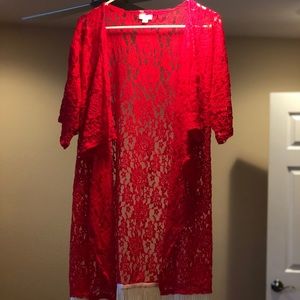 NWOT Red Lace with Cream fringe LuLaRoe Monroe